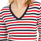Suéter feminino Tommy Hilfiger de algodão listrado com decote em V, azul, tamanho médio