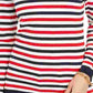 Suéter feminino Tommy Hilfiger de algodão listrado com decote em V, azul, tamanho médio