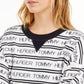 Suéter feminino Tommy Hilfiger com listras e logotipo, branco, tamanho XX-G
