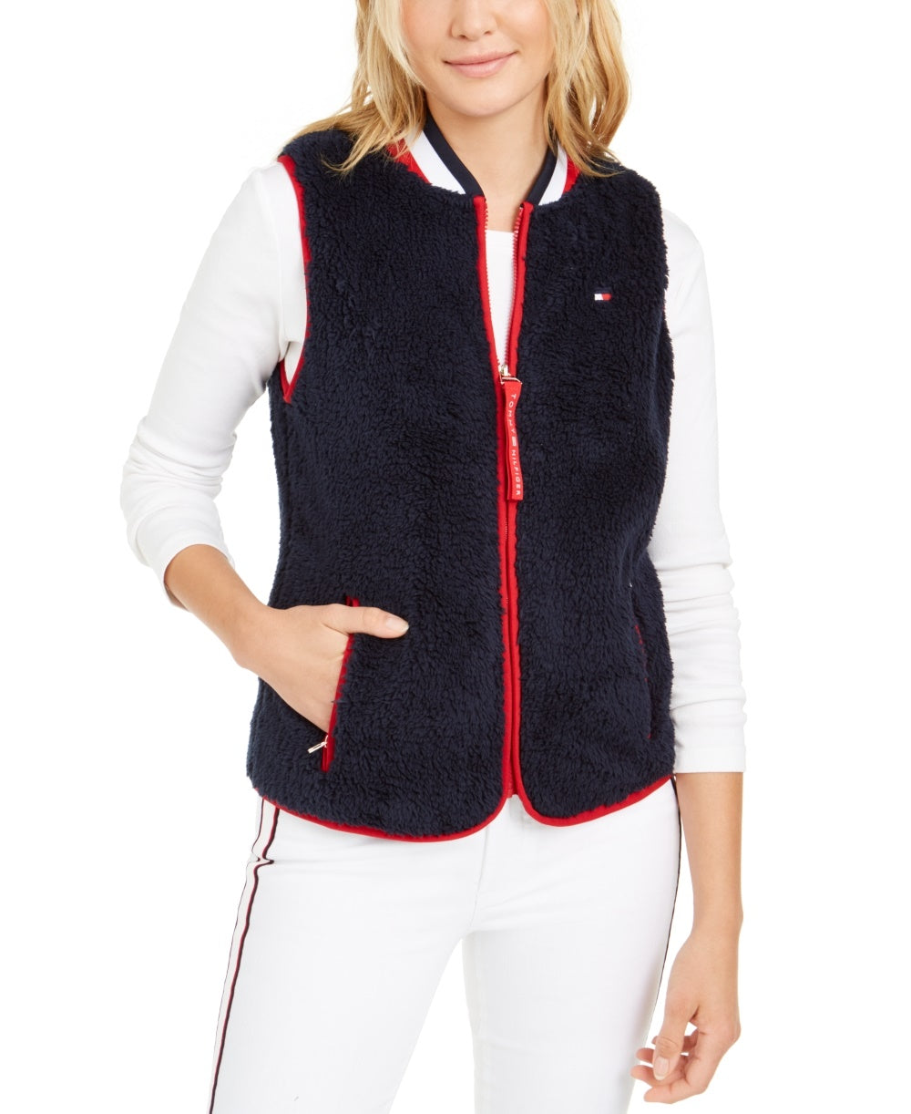 Colete feminino Tommy Hilfiger Sherpa azul marinho tamanho grande