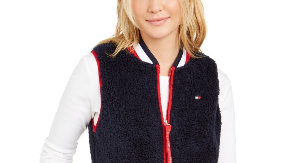 Colete feminino Tommy Hilfiger Sherpa azul marinho tamanho grande