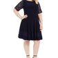 Vestido feminino Jessica Howard com manga de renda e ajuste evasê, azul-marinho, tamanho 14W