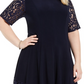 Vestido feminino Jessica Howard com manga de renda e ajuste evasê, azul-marinho, tamanho 14W