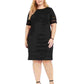Vestido feminino Jessica Howard preto com acabamento ilusionista, manga curta, gola joia, abaixo do joelho, para usar no trabalho, tamanho 14W