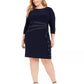 Vestido feminino plus size com babados laterais Jessica Howard, azul-marinho, tamanho 22W