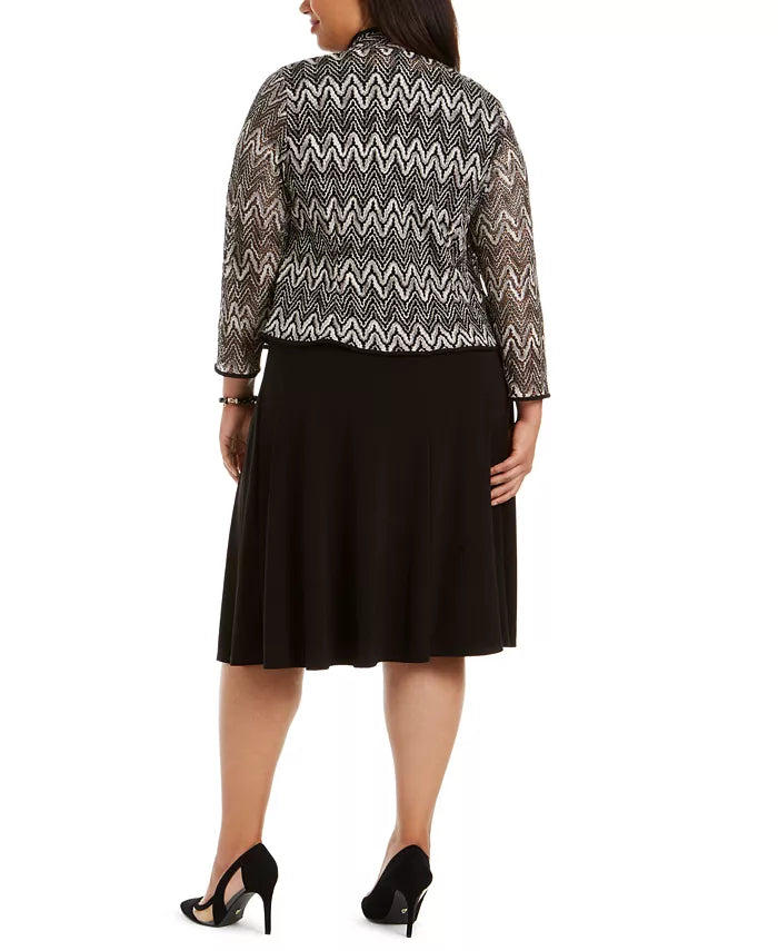 Vestido midi plus size feminino Jessica Howard e jaqueta de renda chevron cinza tamanho 14W