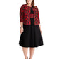 Vestido de festa feminino Jessica Howard com estampa e manga 3/4, decote joia, abaixo do joelho, ajuste flare, preto, tamanho 20W