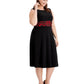 Vestido de festa feminino Jessica Howard com estampa e manga 3/4, decote joia, abaixo do joelho, ajuste flare, preto, tamanho 20W