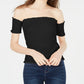 Blusa curta Crave Fame Junior com ombros de fora e franzidos, preta, tamanho pequeno