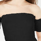 Blusa curta Crave Fame Junior com ombros de fora e franzidos, preta, tamanho pequeno