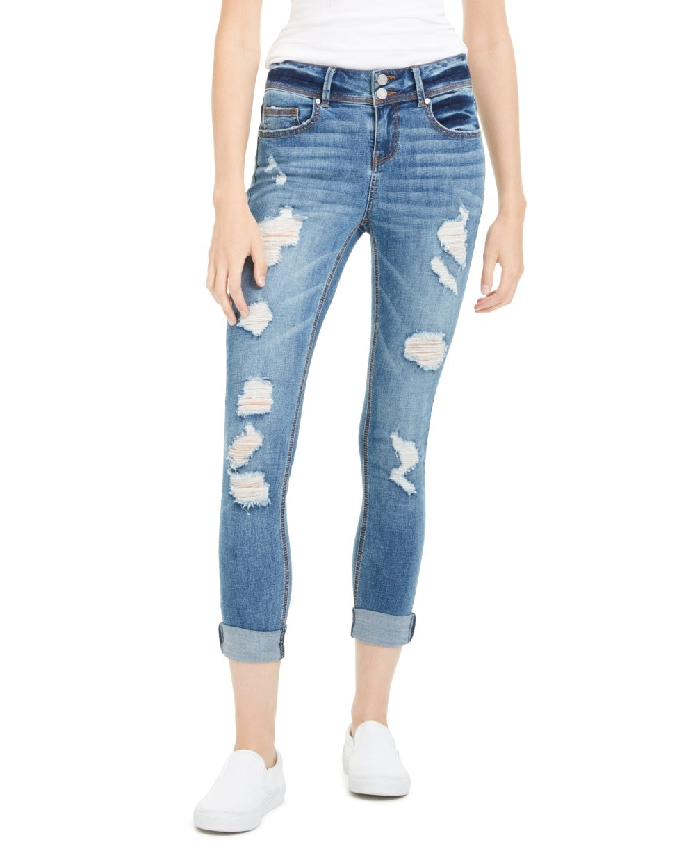 Calça jeans desgastada de dois botões Indigo Rein Junior, azul, tamanho 1