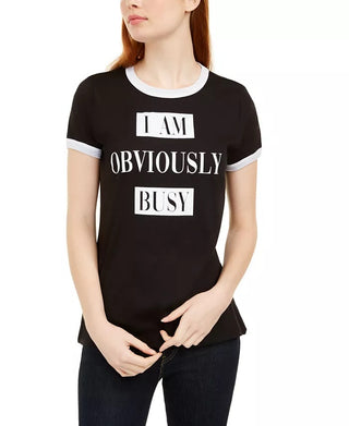 Camiseta Love Tribe Junior's Obviously Busy Graphic Ringer Preta Tamanho Médio