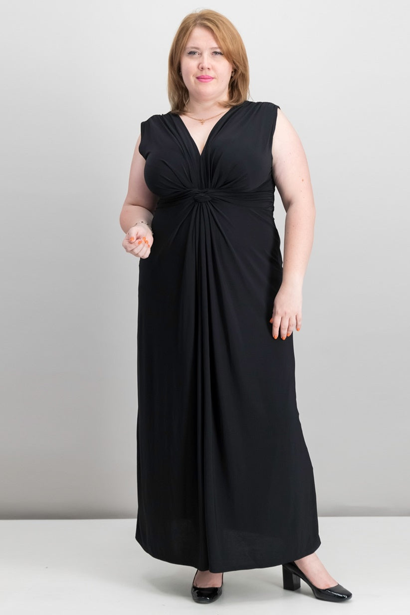 Vestido longo com nó e manga três quartos feminino plus size Love Squared, preto, tamanho 1X