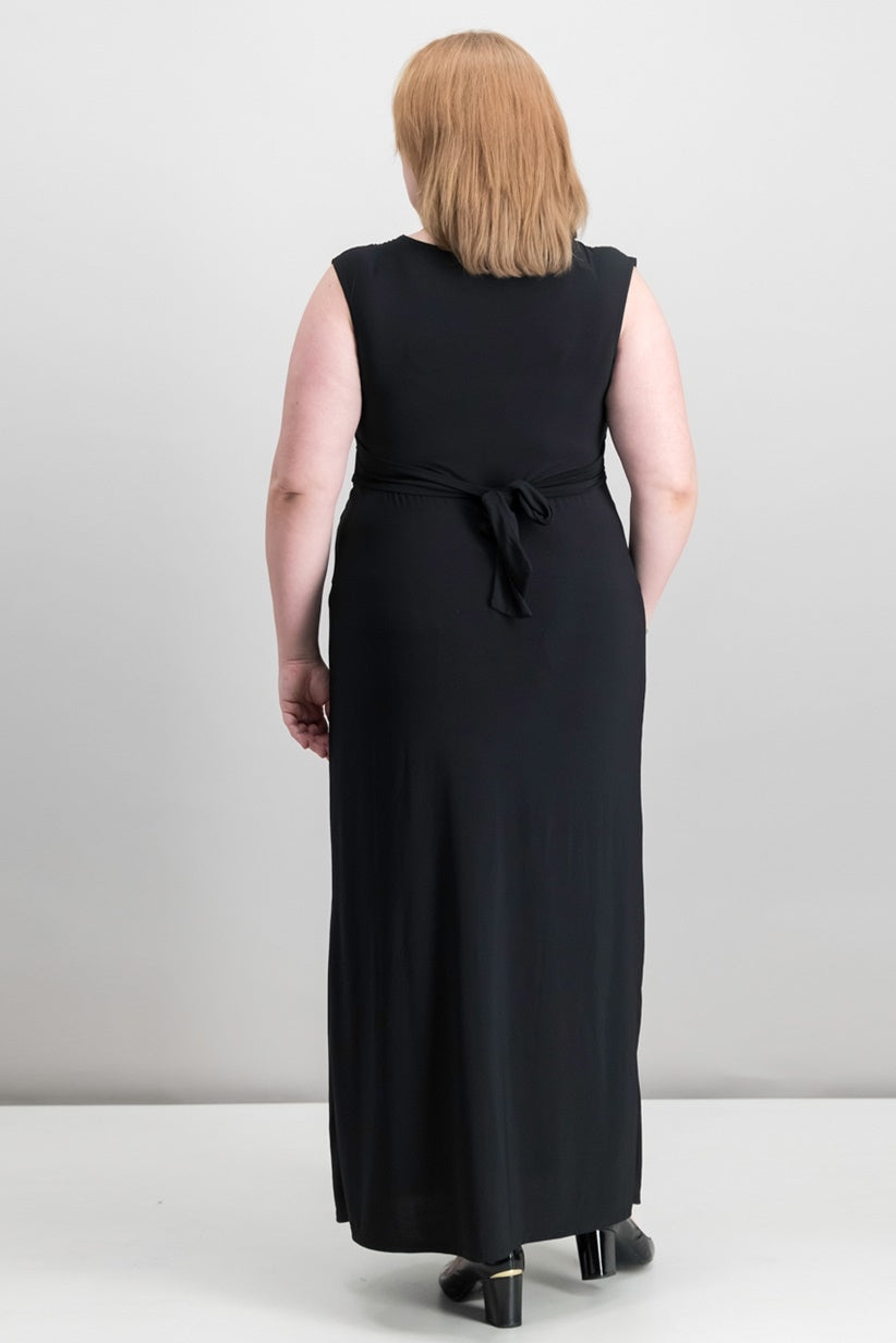 Vestido longo com nó e manga três quartos feminino plus size Love Squared, preto, tamanho 1X