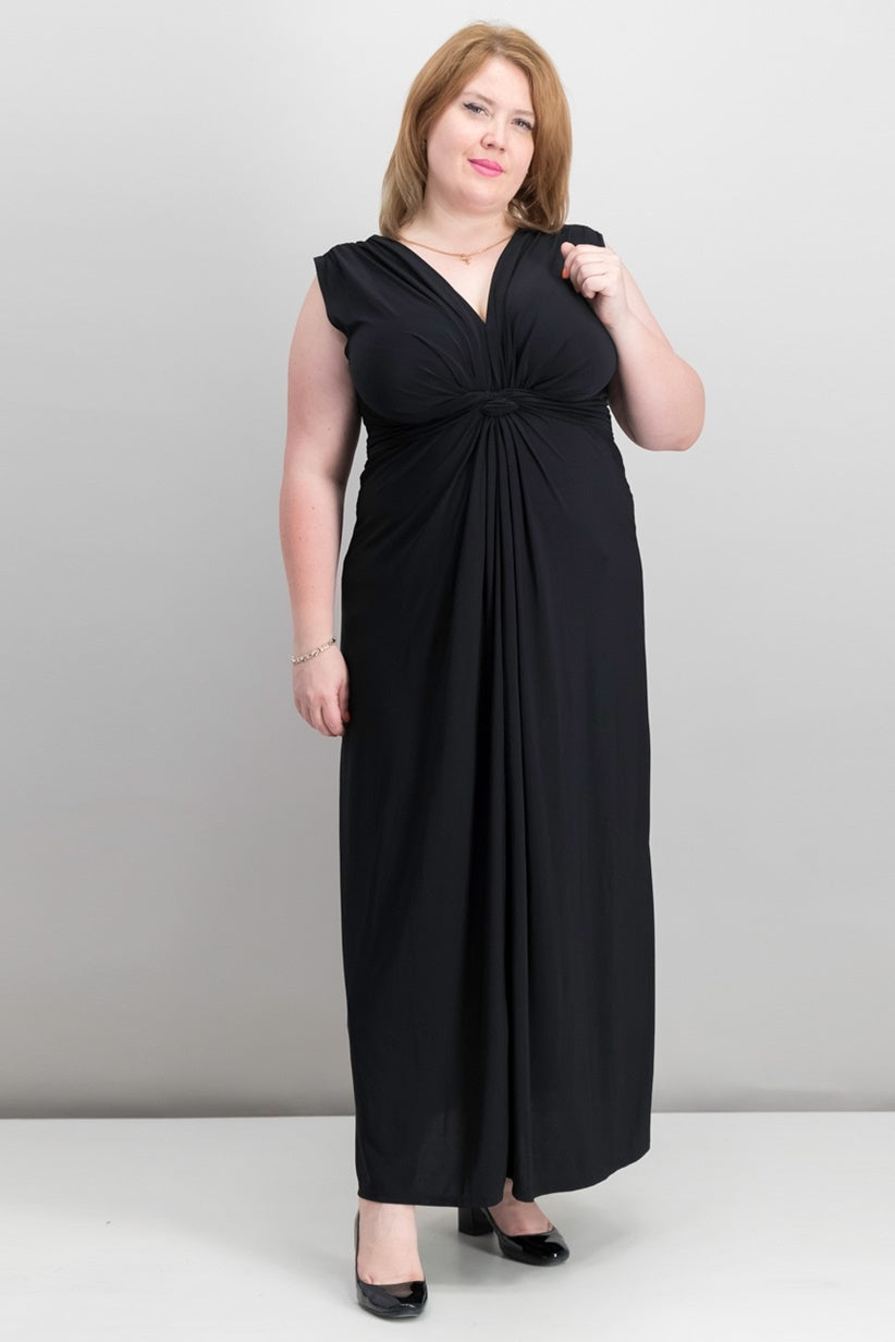 Vestido longo com nó e manga três quartos feminino plus size Love Squared, preto, tamanho 1X
