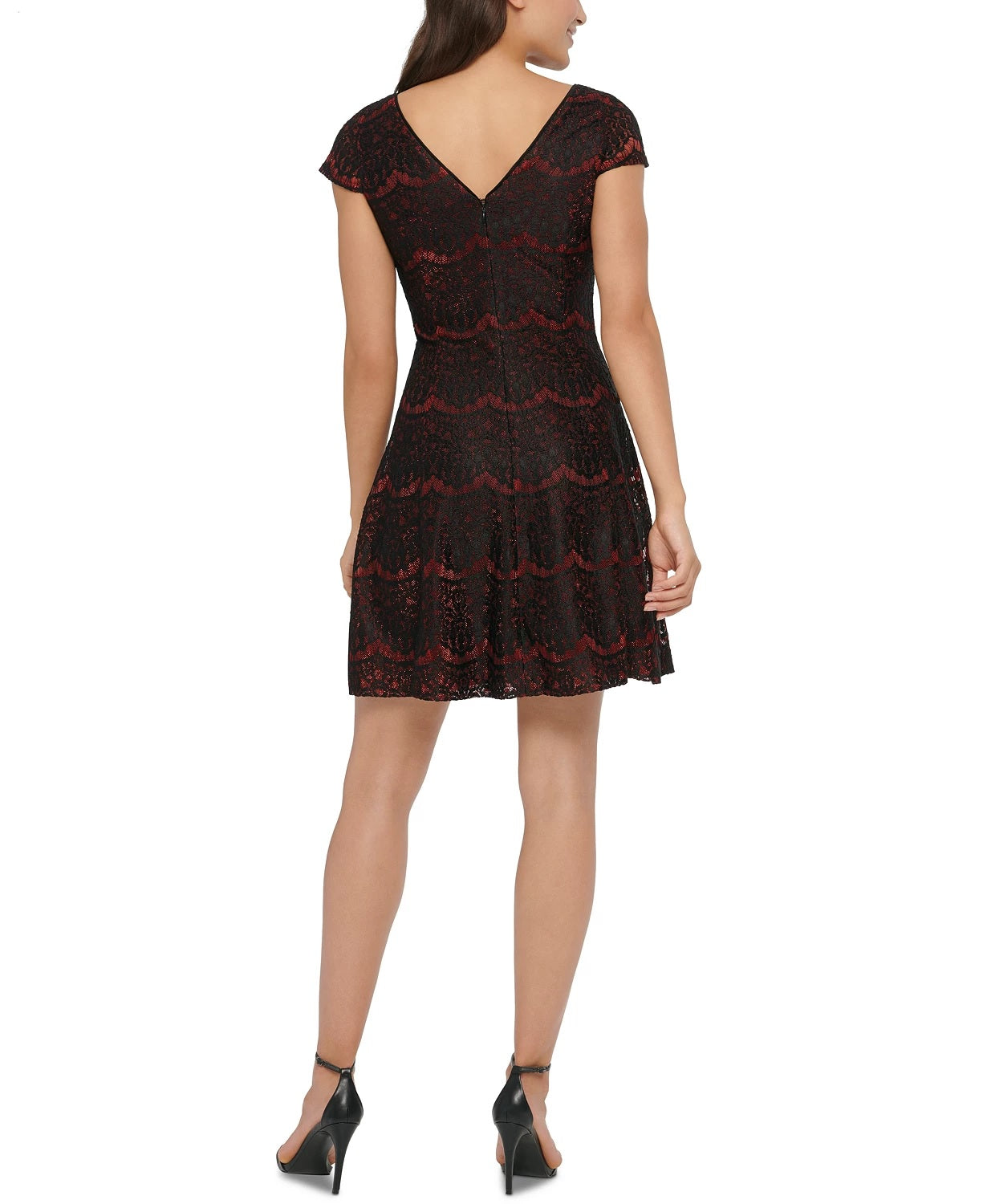 Vestido Kensie Feminino Metálico Renda Fit &amp; Flare Carvão Tamanho 0