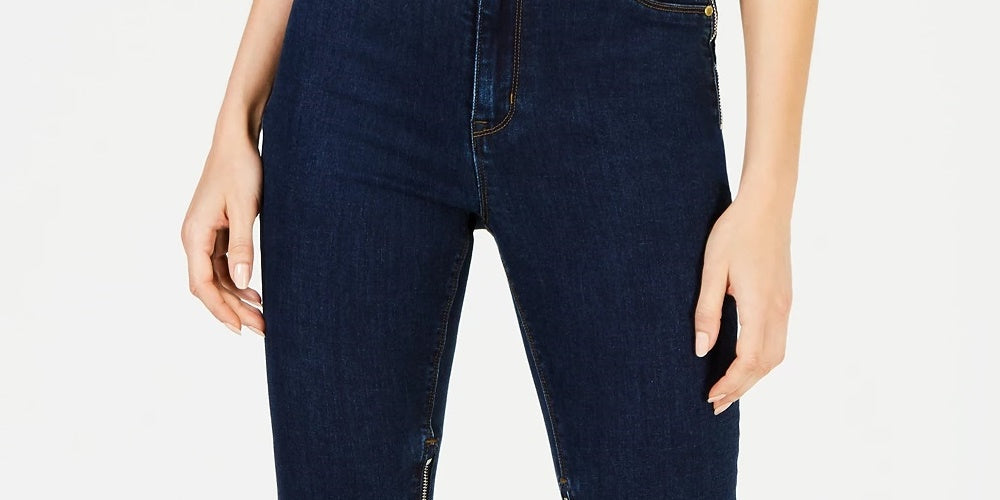 Calça jeans skinny feminina La La Anthony Power-Zip Stiletto cintura alta azul tamanho 6