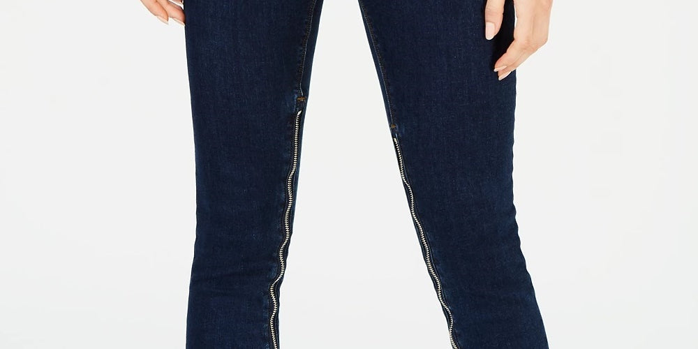 Calça jeans skinny feminina La La Anthony Power-Zip Stiletto cintura alta azul tamanho 6