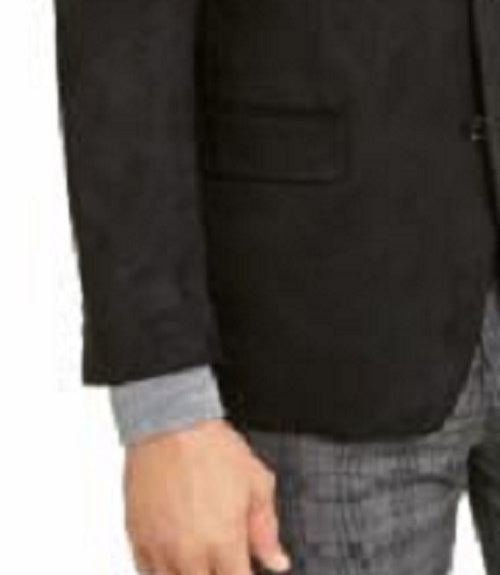 Blazer curto masculino Ralph Lauren em camurça sintética com dois botões, preto, tamanho 42