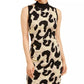 Vestido curto de festa feminino Planet Gold com estampa animal, sem mangas, gola alta, amarelo, tamanho XX-S