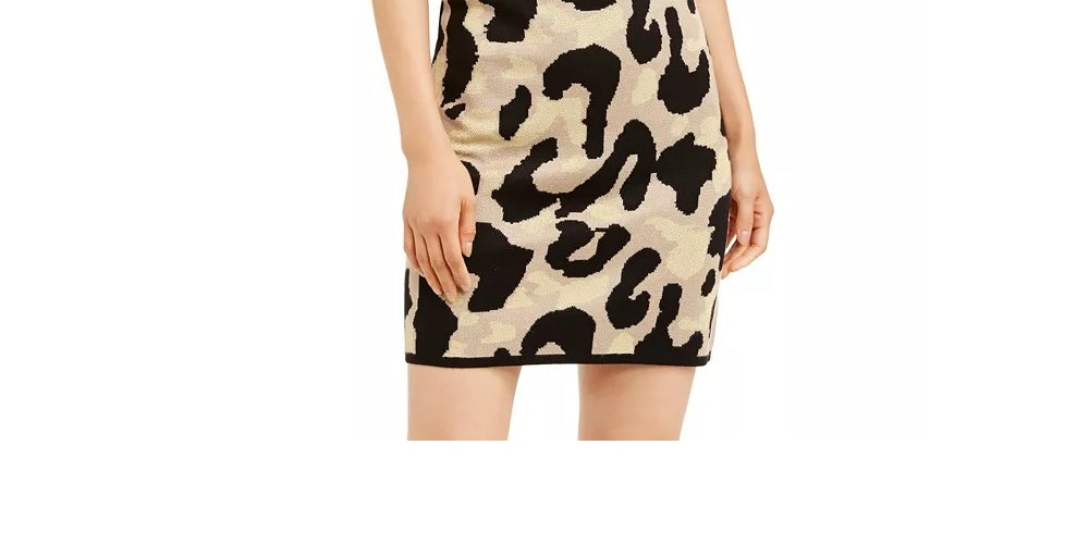 Vestido curto de festa feminino Planet Gold com estampa animal, sem mangas, gola alta, amarelo, tamanho XX-S