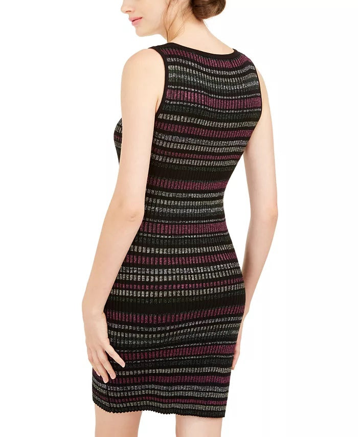 Vestido suéter listrado metálico Planet Gold Derek Heart Juniors marrom - tamanho X-S