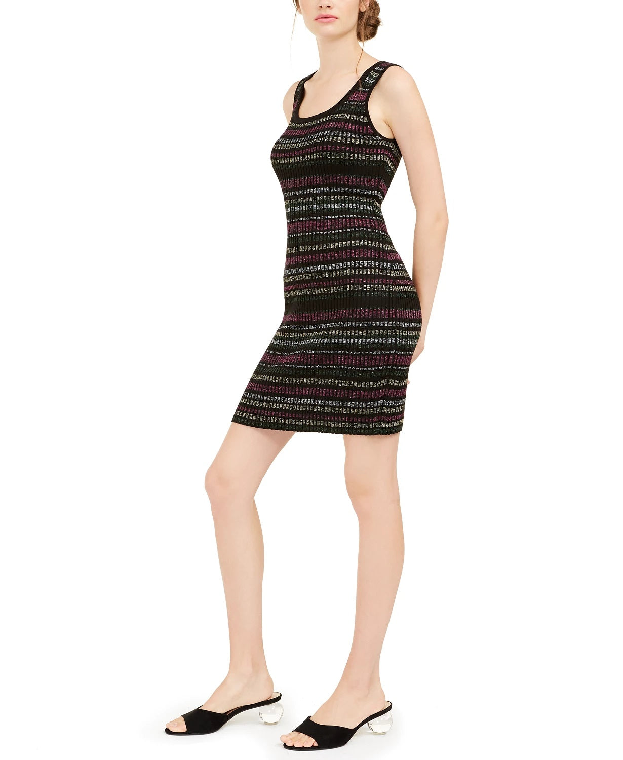 Vestido suéter listrado metálico Planet Gold Derek Heart Juniors marrom - tamanho X-S