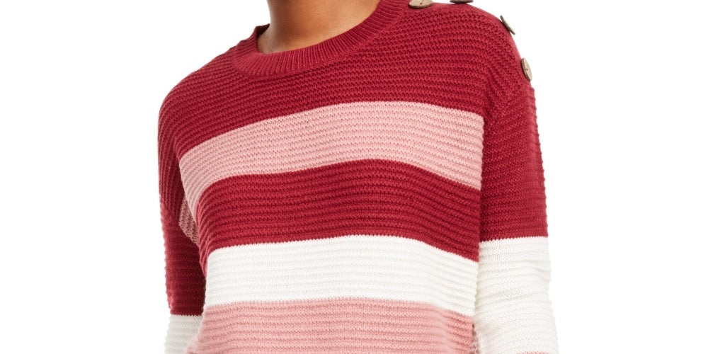 Suéter listrado com botões e ombros de fora Planet Gold Derek Heart Juniors, tamanho médio, vermelho