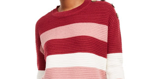 Suéter listrado com botões e ombros de fora Planet Gold Derek Heart Juniors, tamanho médio, vermelho