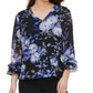 Blusa Calvin Klein Feminina Estampada Manga Babados Azul Tamanho Médio