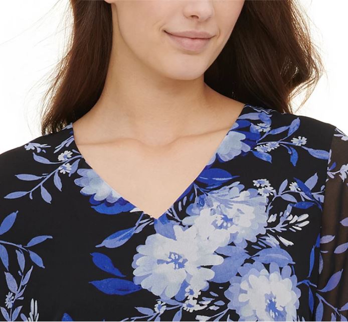 Blusa Calvin Klein Feminina Estampada Manga Babados Azul Tamanho Médio