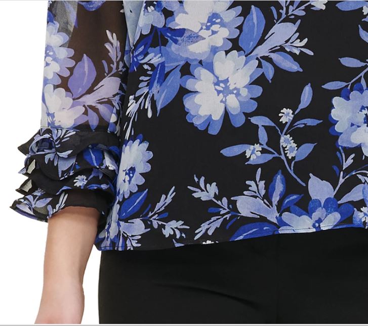 Blusa Calvin Klein Feminina Estampada Manga Babados Azul Tamanho Médio