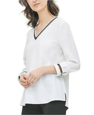Blusa Calvin Klein Feminina Illusion-Trimmed Branca Tamanho Extra Grande