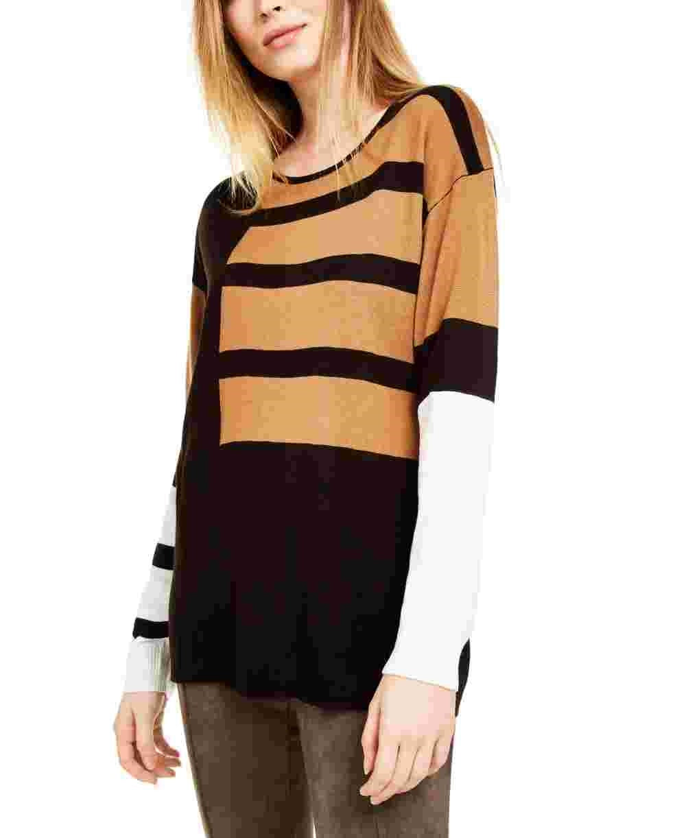 Calvin Klein Suéter Feminino Color Block Manga Longa Gola Redonda Carvão Tamanho P