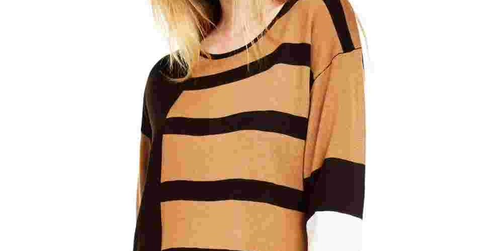 Calvin Klein Suéter Feminino Color Block Manga Longa Gola Redonda Carvão Tamanho P