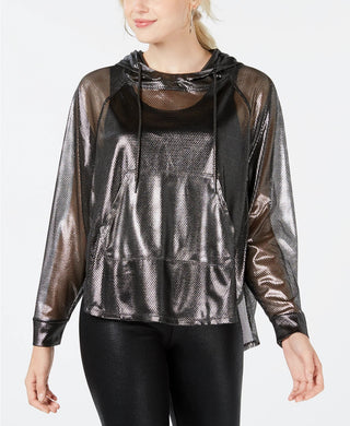 Jaqueta corta-vento semitransparente metálica Material Girl Juniors, preta, tamanho grande