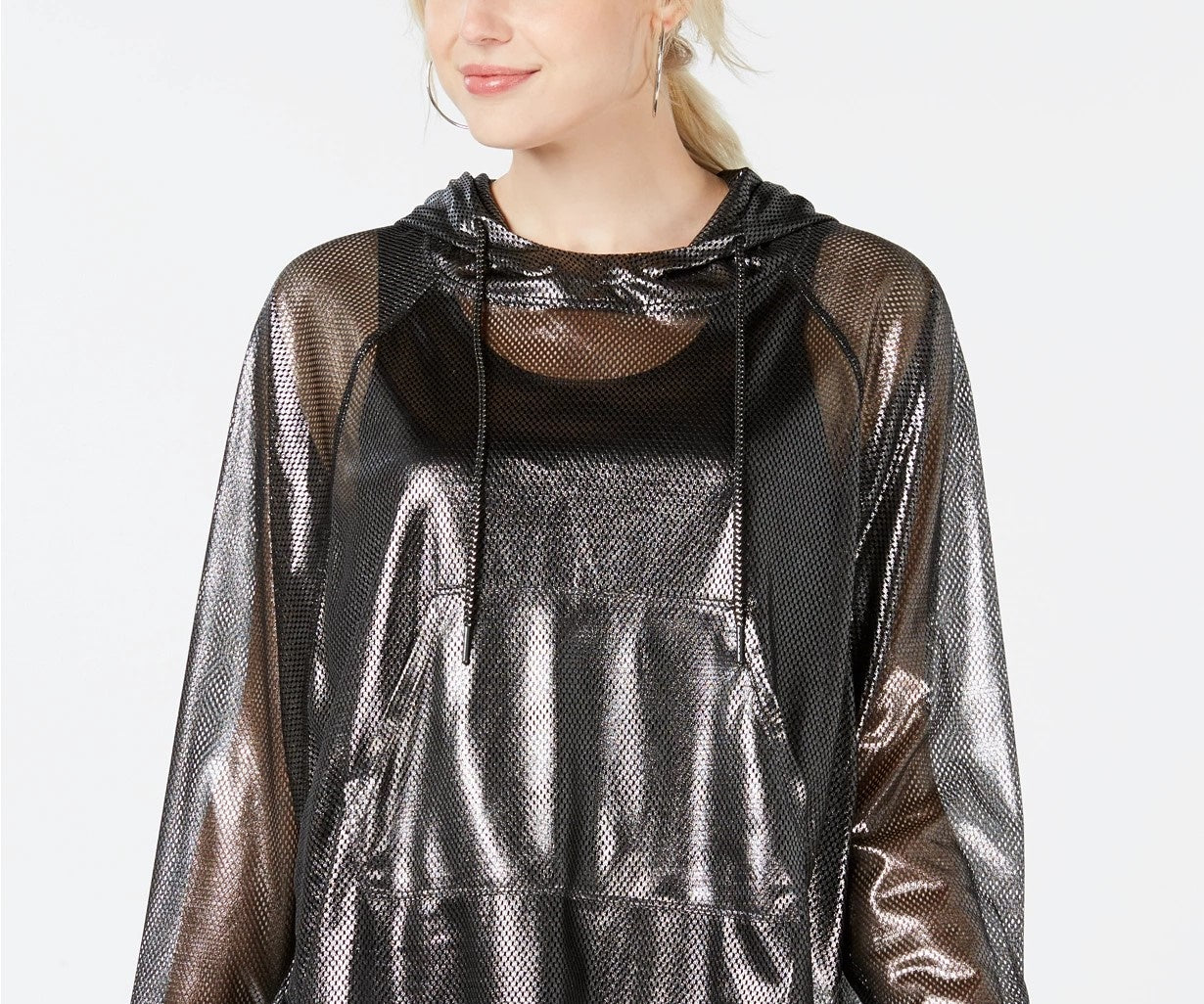 Jaqueta corta-vento semitransparente metálica Material Girl Juniors, preta, tamanho grande