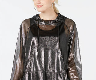 Jaqueta corta-vento semitransparente metálica Material Girl Juniors, preta, tamanho grande