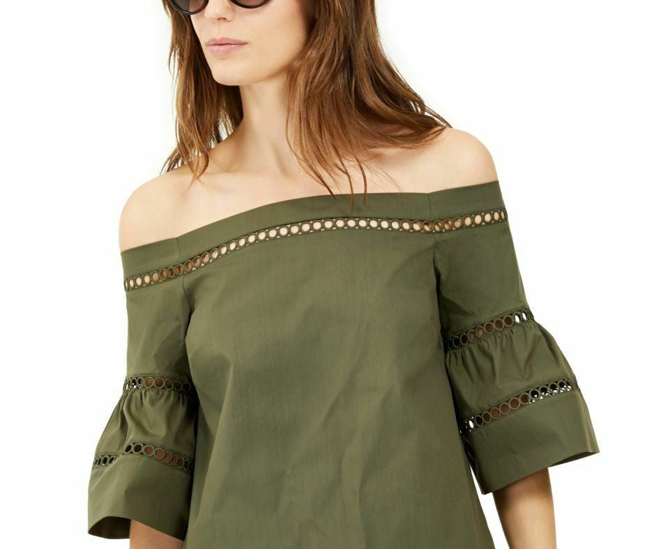Top de crochê feminino Michael Kors com acabamento em ilhós, verde, tamanho médio