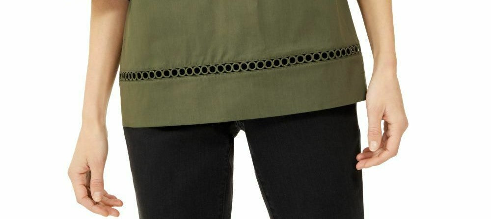 Top de crochê feminino Michael Kors com acabamento em ilhós, verde, tamanho médio