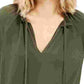 Blusa feminina Michael Kors com babados, manga comprida, gola V, verde, tamanho grande