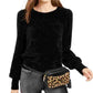 Suéter feminino Michael Kors com gola redonda, todo preto, tamanho extragrande