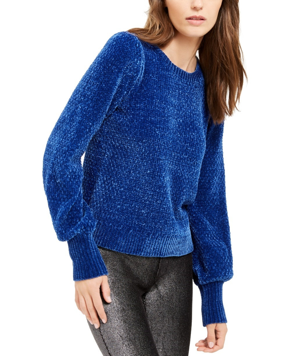Suéter feminino Michael Kors de chenille com manga balão, azul, tamanho XX-G