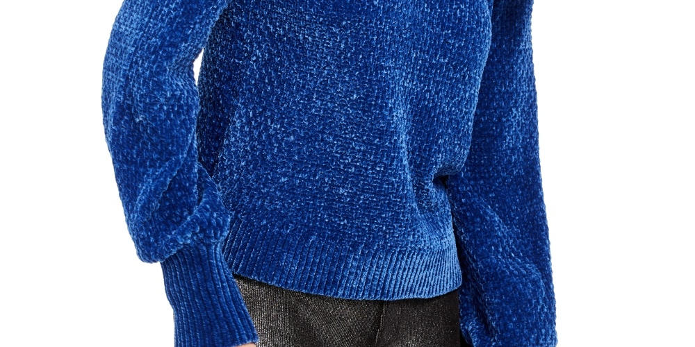 Suéter feminino Michael Kors de chenille com manga balão, azul, tamanho XX-G