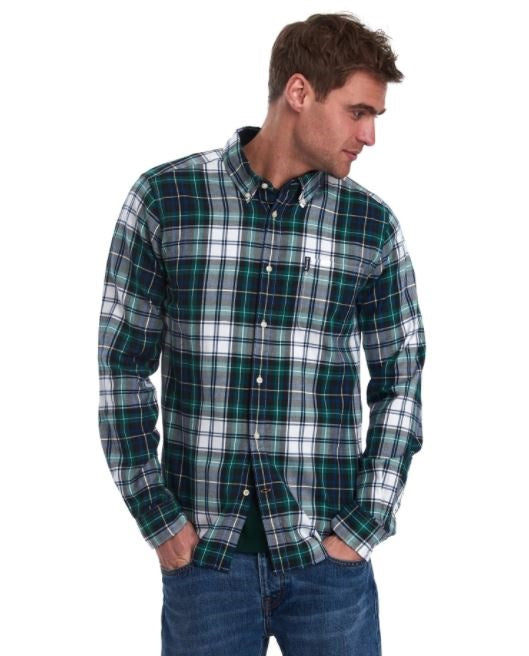 Camisa xadrez masculina Barbour Highland, verde, tamanho médio
