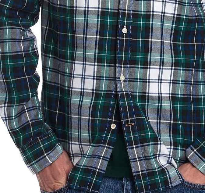 Camisa xadrez masculina Barbour Highland, verde, tamanho médio