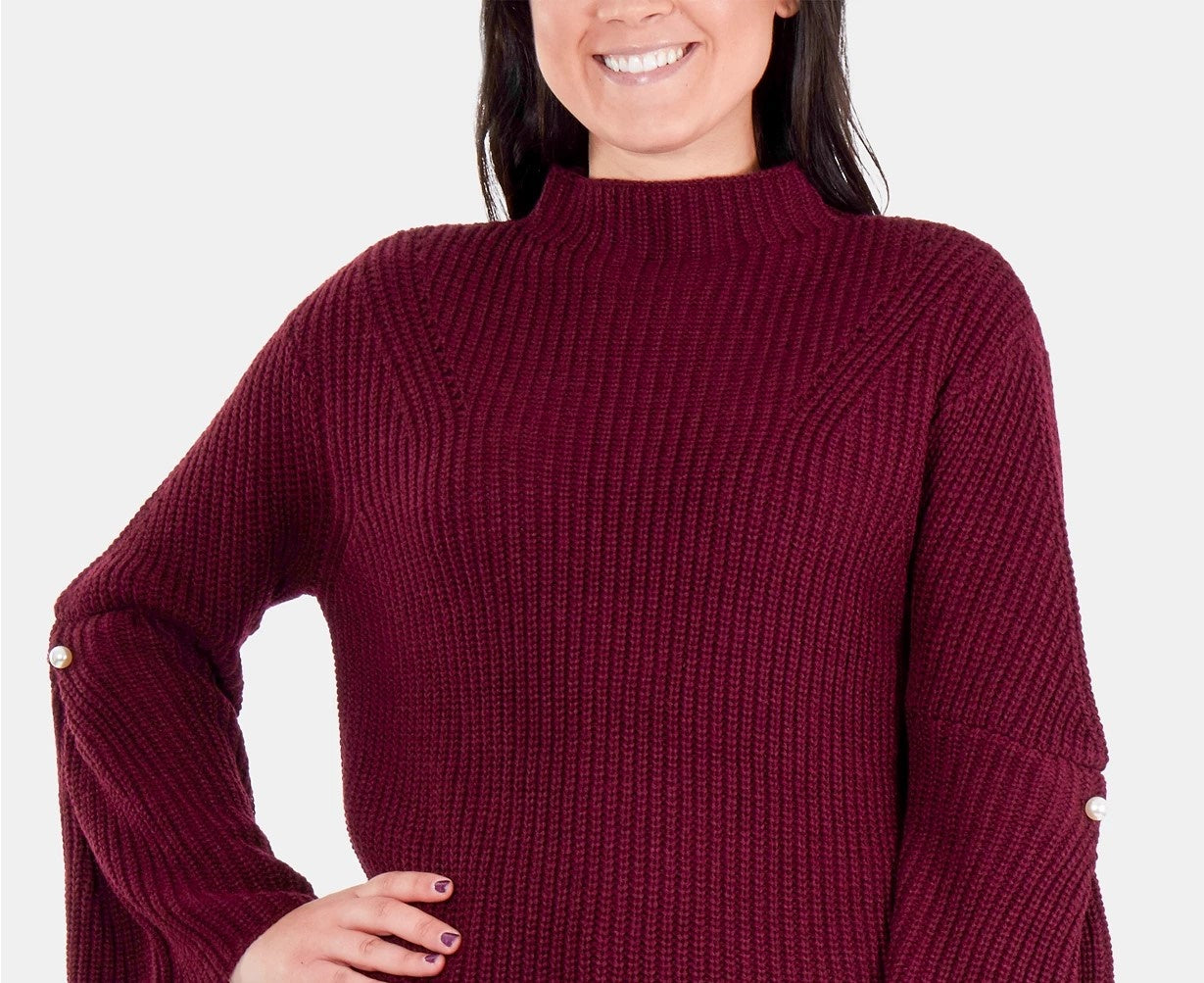 Suéter feminino NY Collection com manga sino e gola alta, vinho, tamanho grande