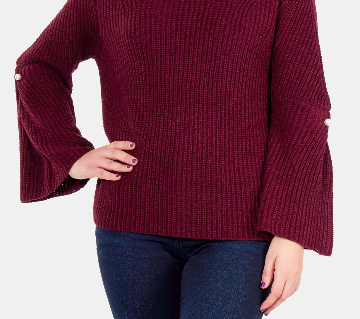 Suéter feminino NY Collection com manga sino e gola alta, vinho, tamanho grande