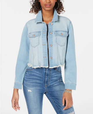 Jaqueta jeans curta com acabamento cru da Tinseltown Juniors, azul brilhante, tamanho pequeno