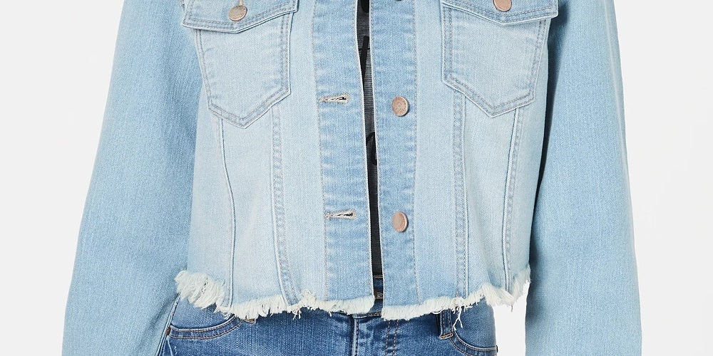 Jaqueta jeans curta com acabamento cru da Tinseltown Juniors, azul brilhante, tamanho pequeno